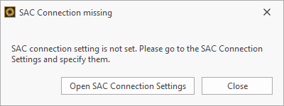 SAC Connection Pop-up informing, that the SAC Connection is not maintained