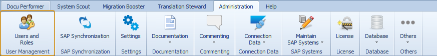 Administration ribbon with highlighted User Management button