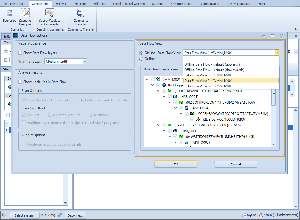 Data Flow View selection