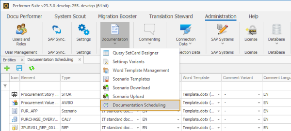 Documentation Scheduling in the Administration ribbon