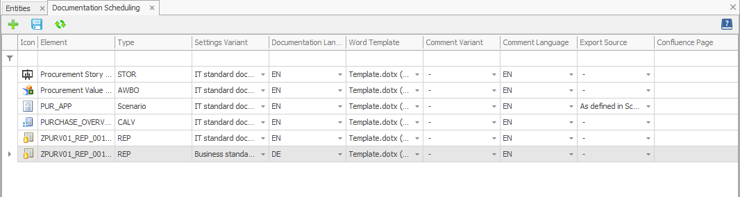 Scheduled document list and settings