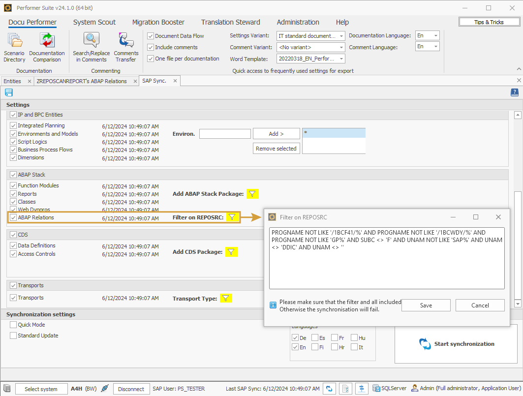 Abap relations in synchronization and filter