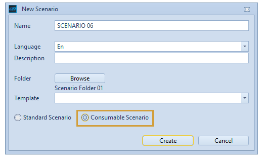 New Scenario properties with consumable Scenario selected