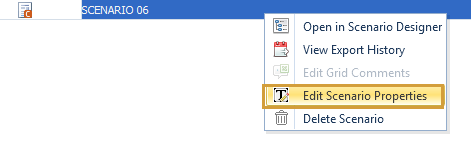 Edit Scenario properties in the context menu of a scenario