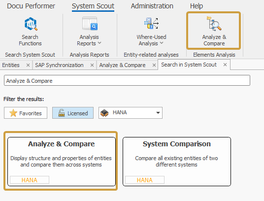 Analyze and Compare in the System Scout ribbon and search
