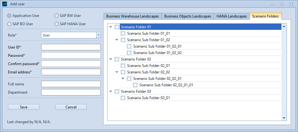 Scenario authorizations in the User editor