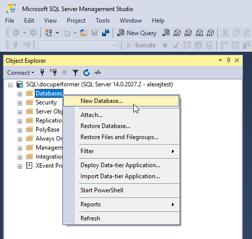 Creating a new Database in SSMS