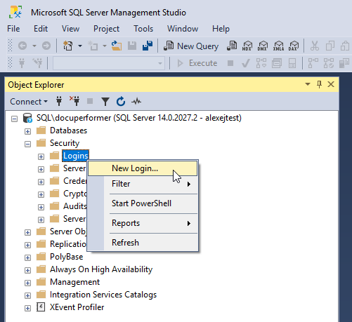 Creating a new login in SSMS