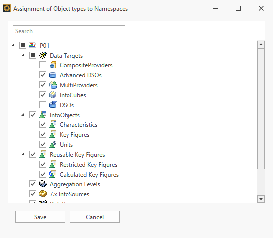 Object type selection to assign them to a namespace