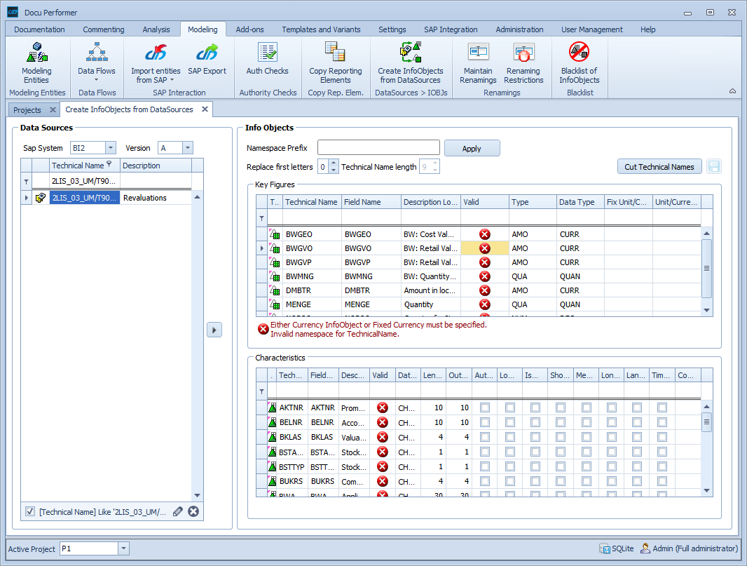Key Figures in the top right part and Characteristics in the bottom right part
