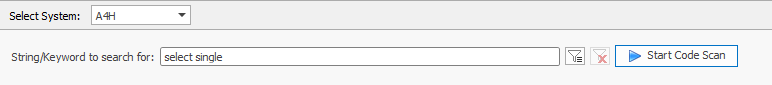 system selection and text field for scan, filled with select single