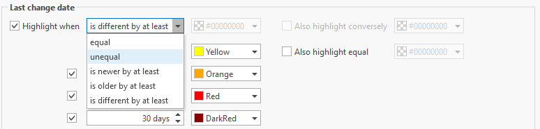 Dropdown to select the which change dates should be highlighted