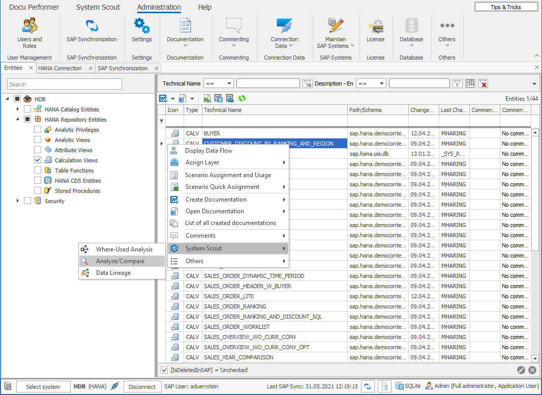 Analyze and Compare in the context menu of a Calculation View