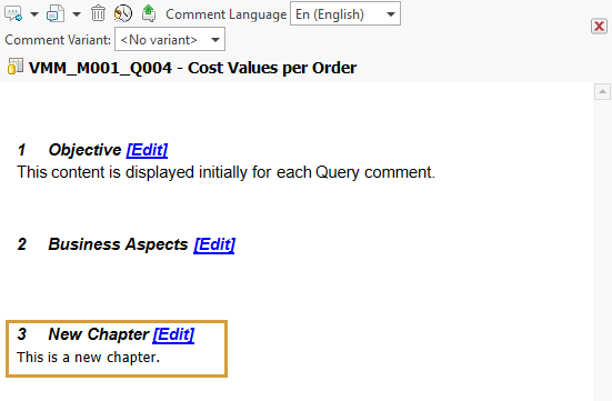 New chapter with initial content in the Comment of a Query