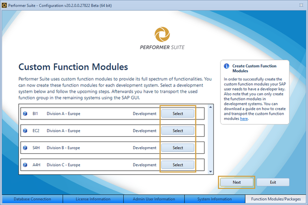 System selection for the creation of the custom function models