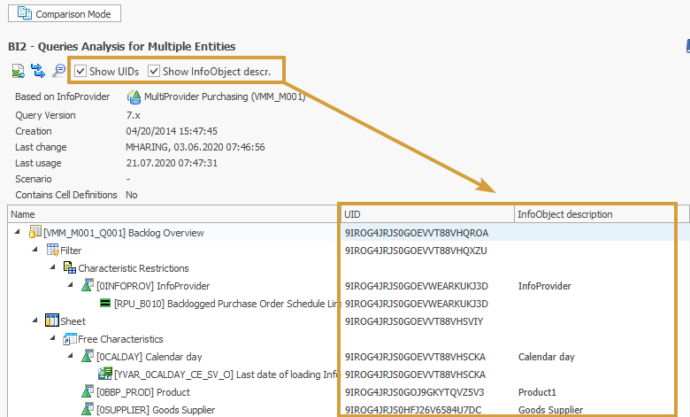 UIDs and InfoObject descriptions added to the buildup