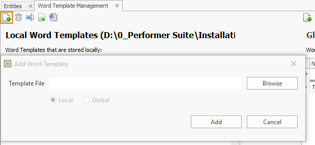 Add Word template pop-up