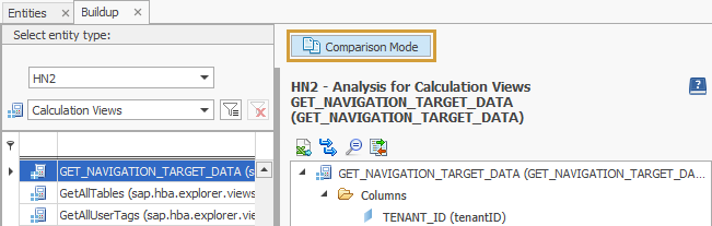 Comparison Mode button on the left side of the object selection of Analyze and Compare
