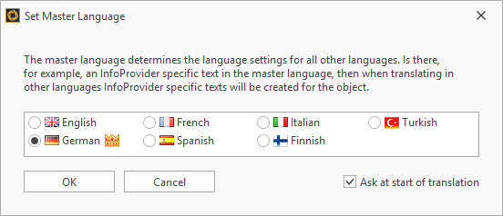 Master Language selection with the languages supported by the SAP system