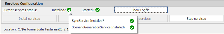 Detail tooltip informing that Sync- and Scenario Generation Services are installed