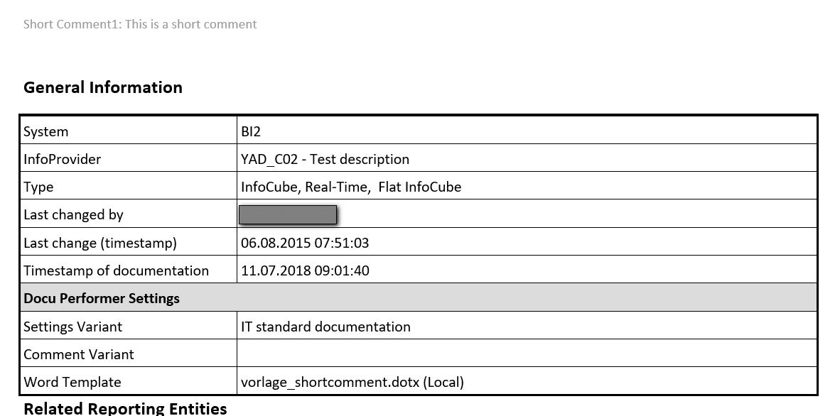 Grid Comment in the documentation of an object