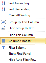 Column Chooser in the context menu of the grid header