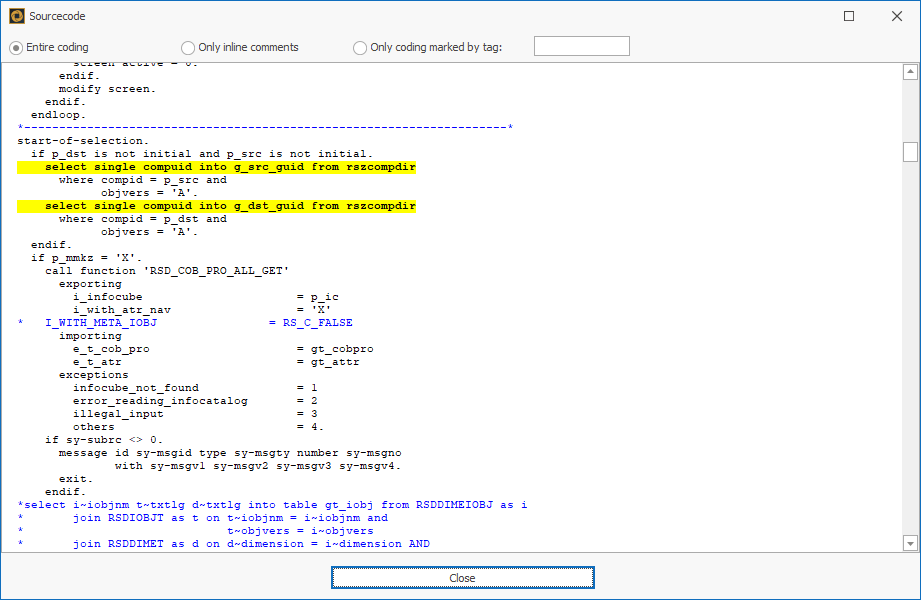 Source Code with highlighted keyword select single