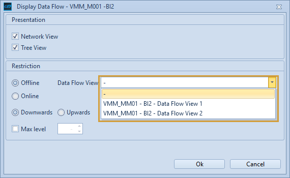 Data Flow View Selection in the Display Data Flow dialog