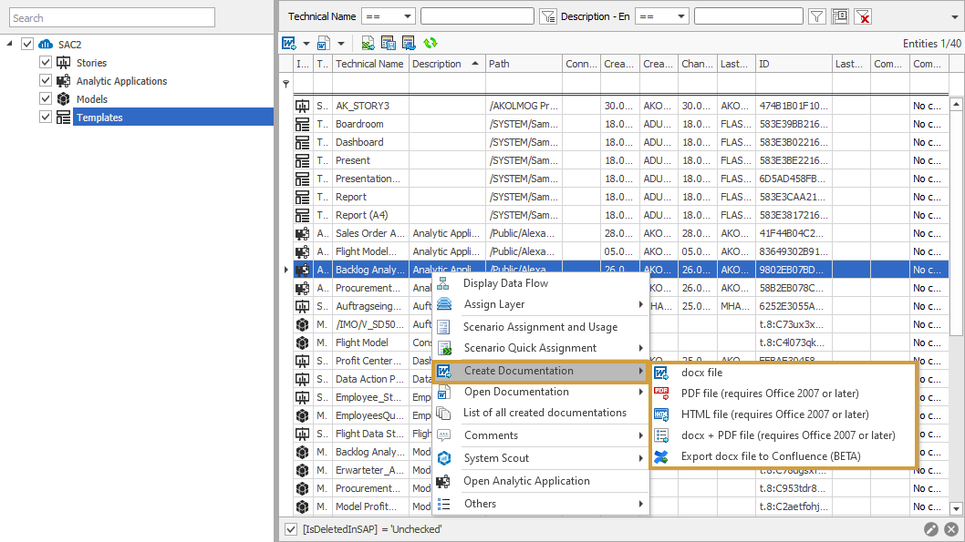 Create Documentation submenu with file type selection in the context menu