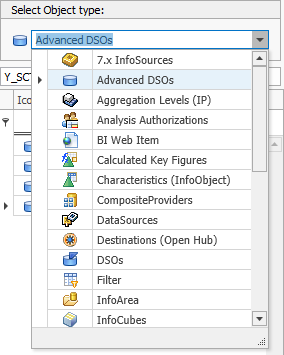 Object Type selection on the left side