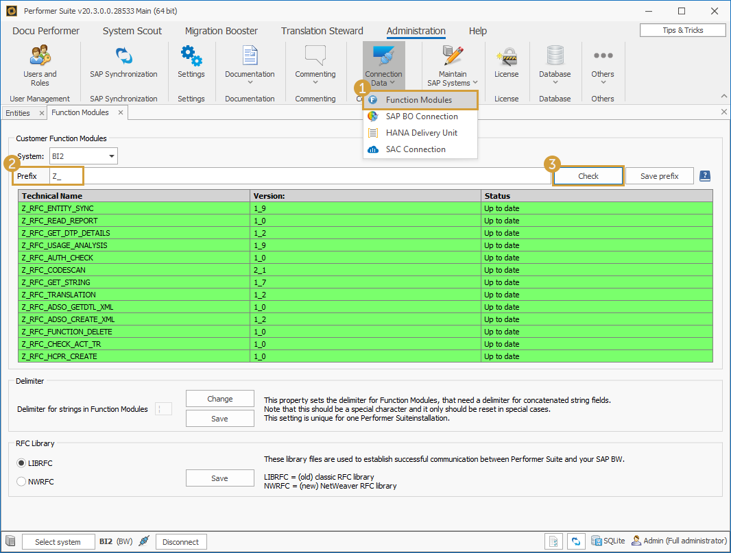 Function Module check in the Adminisitration Ribbon