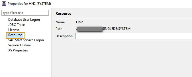 HANA Path in the Resource section of System Properties