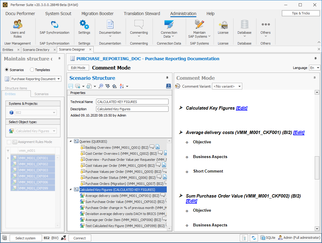 Comment Mode with a preview of the scenario content on the right side