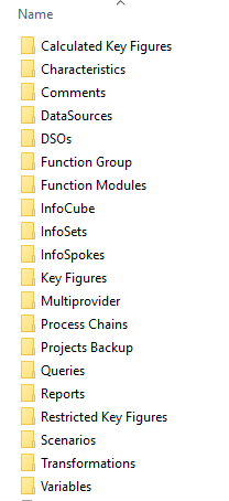 Folder structure with one folder for every object type