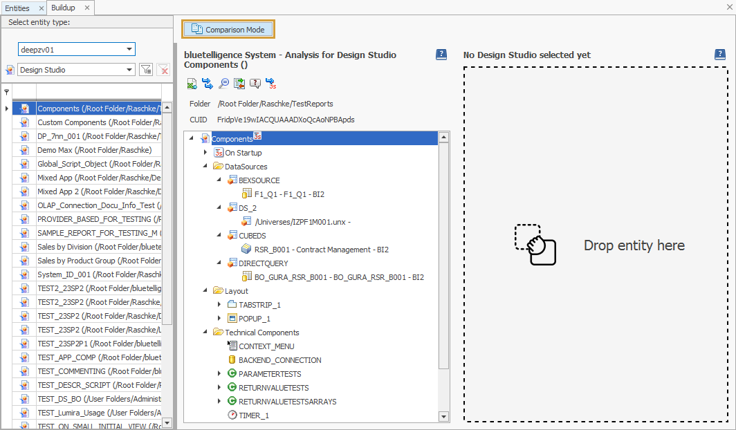 Comparison Mode button in the function and second buildup area on the right side
