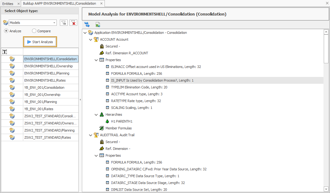 Buildup of a BPC object in the Analyze and Compare function