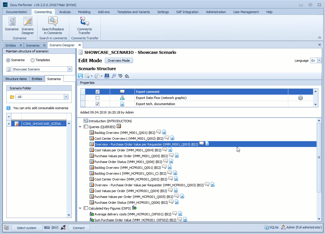 Drag and drop of a consumable scenario into the scenario structure