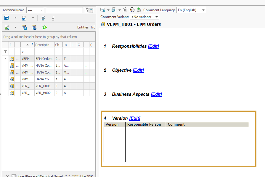 Defined table in the comment of a Composite Provider