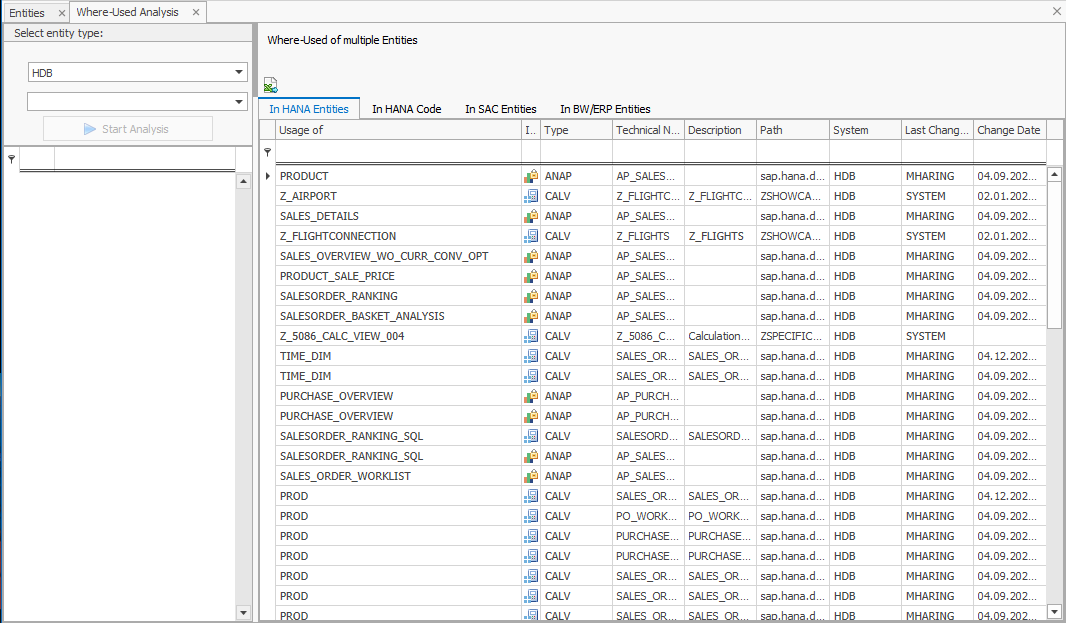 Usage of multiple entities in HANA entities